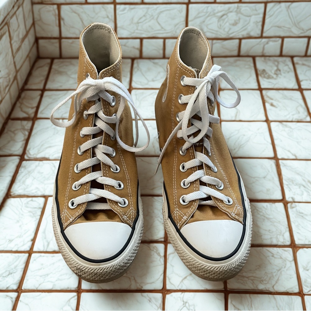 CONVERSE Chuck Taylor All Star Women’s Shoes High Top Mustard Tan Sneakers 9 - Picture 3 of 12